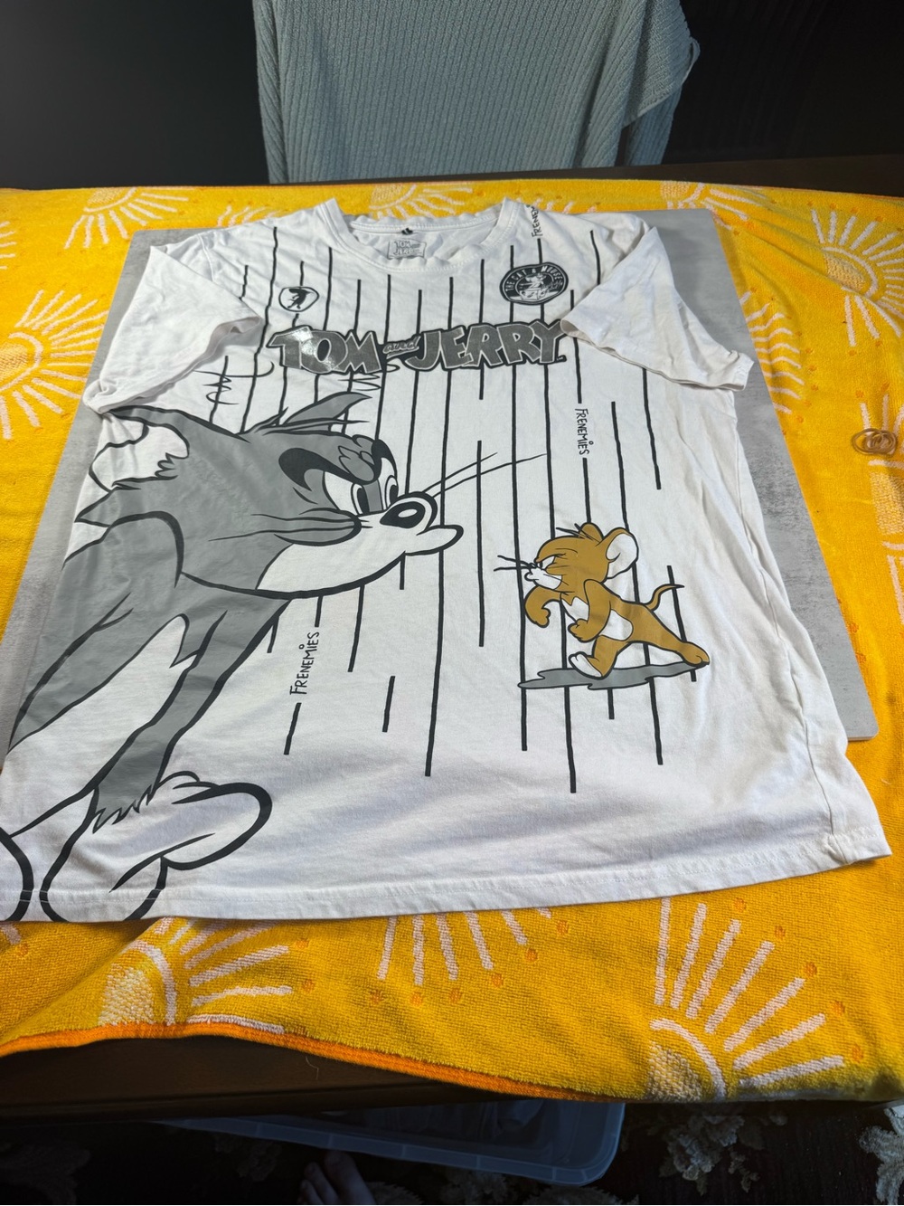 Tom & Jerry Graphic Tee in White with Gray and Brown Print